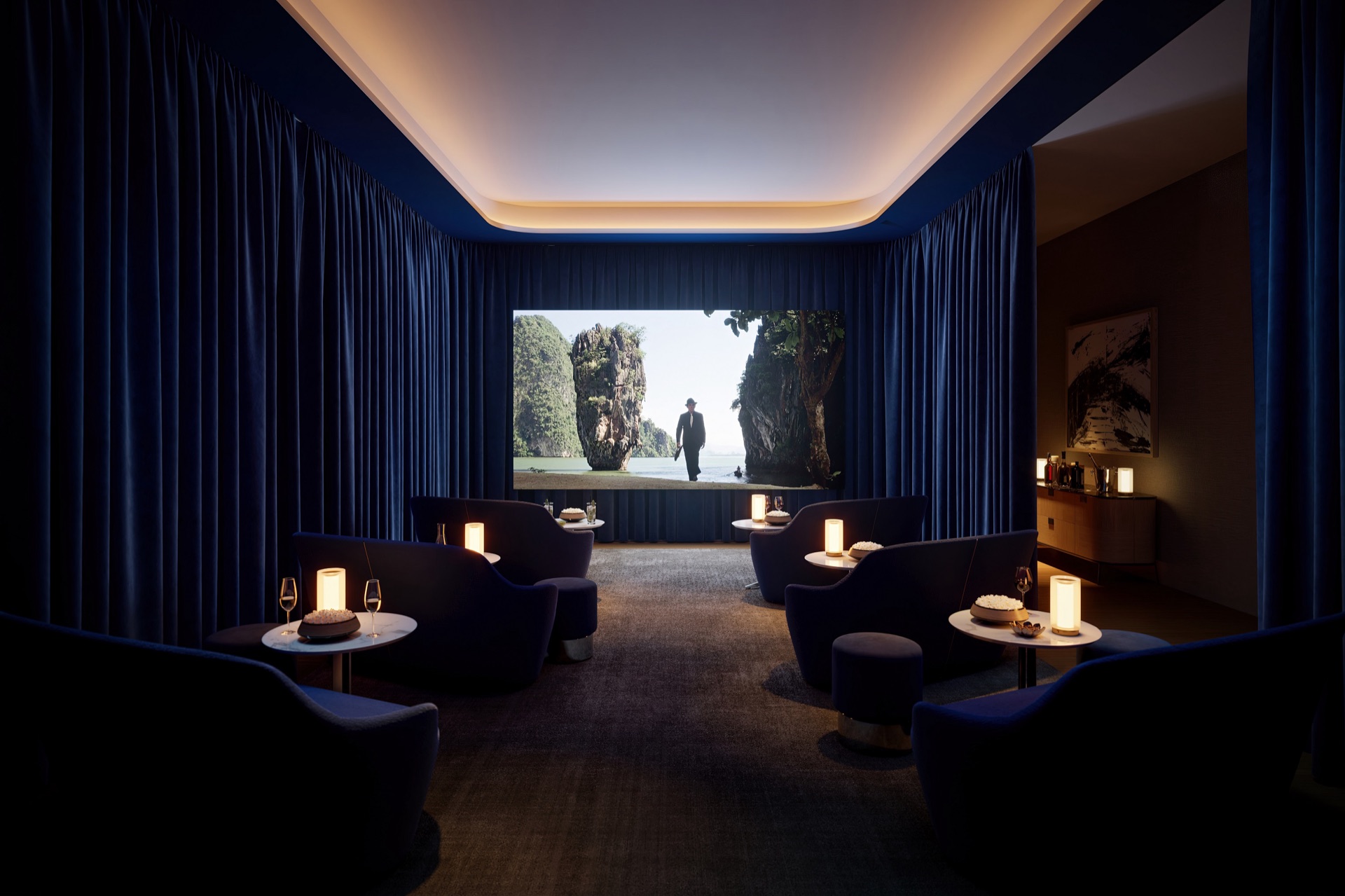 Cinema room with scheduled programming and private screenings.