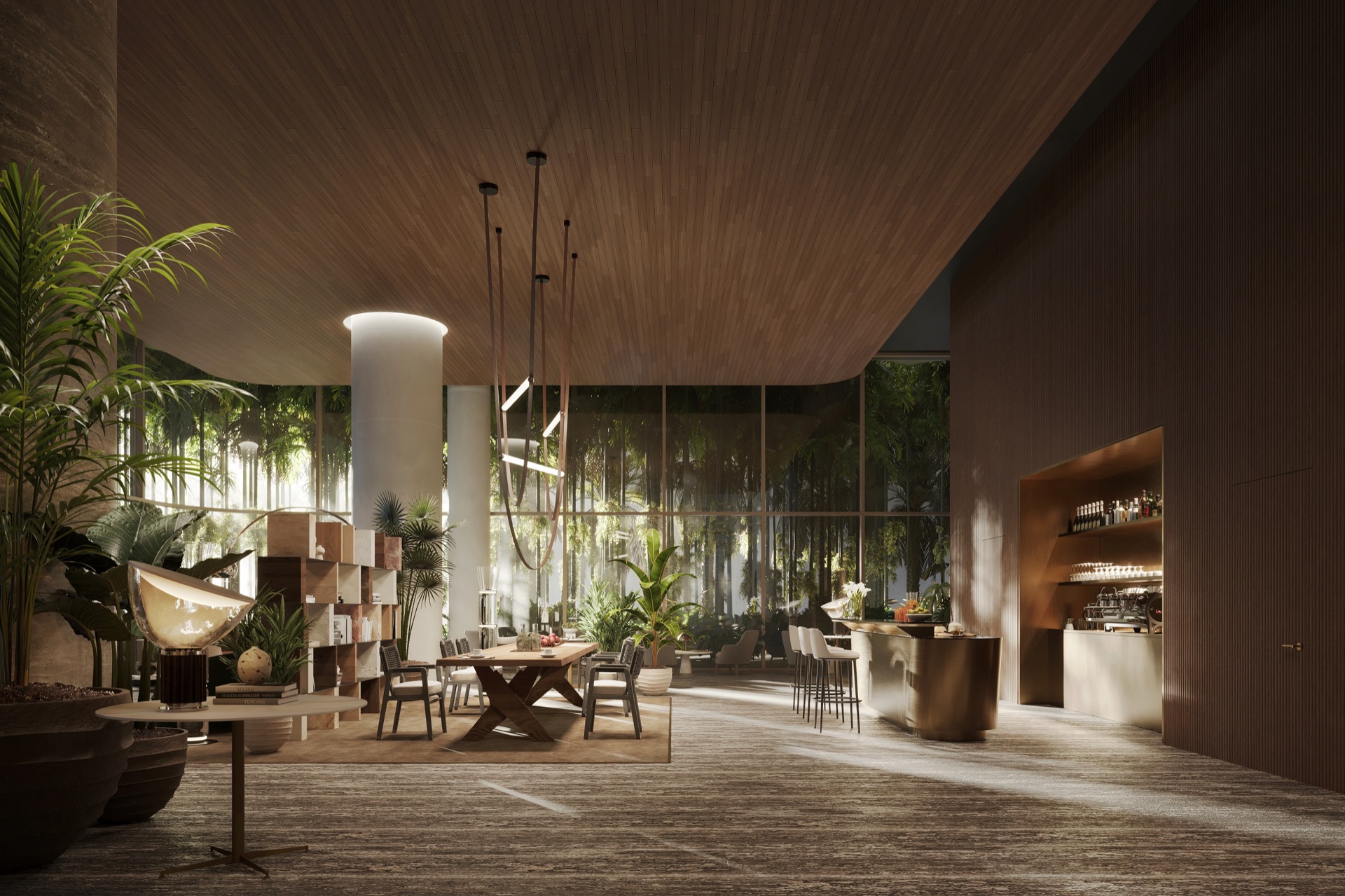 Library Lounge serving coffee, tea, champagne, and aperitivos for residents and their guests.